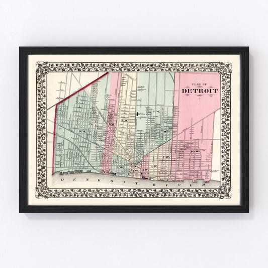 Vintage Map of Detroit, Michigan 1877