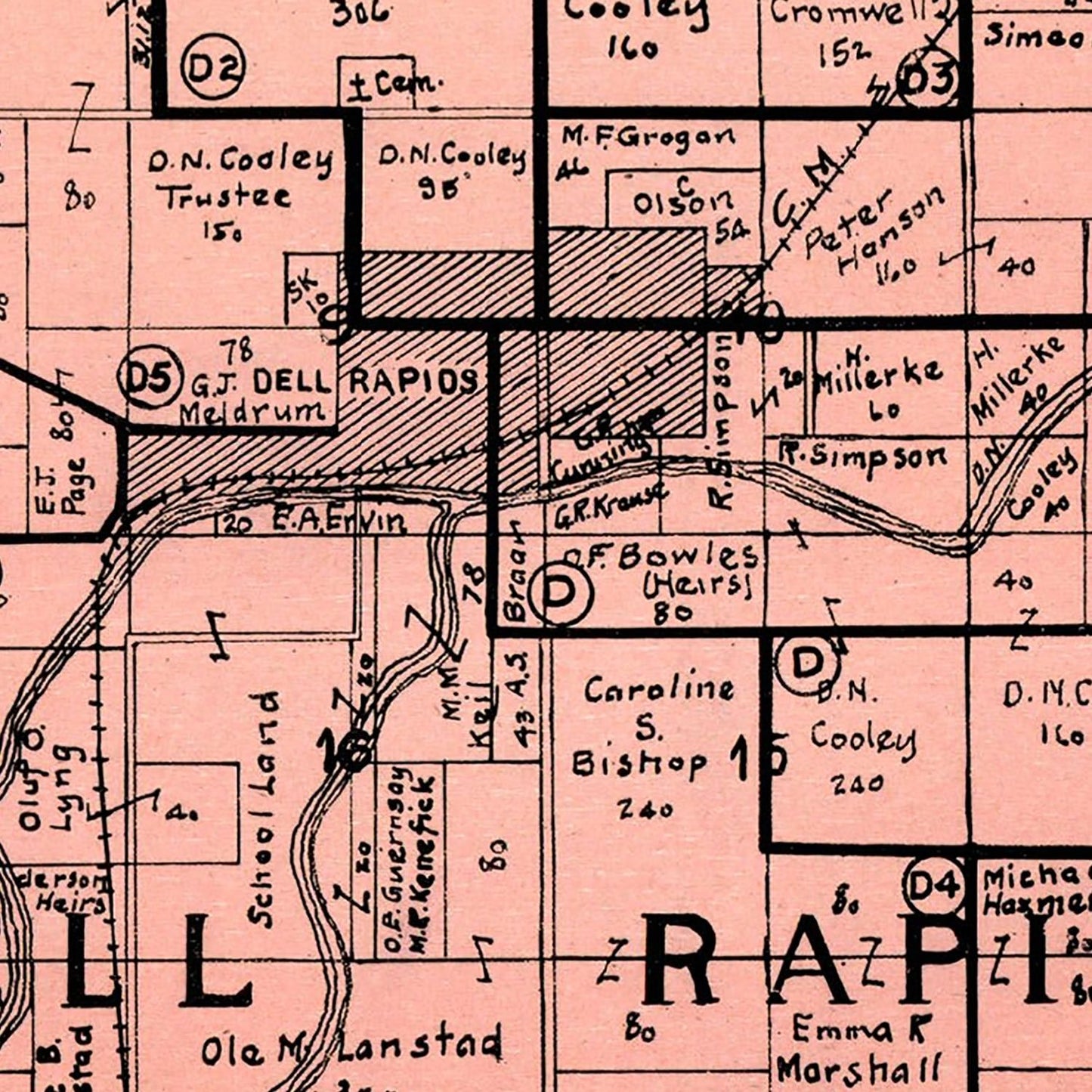 Vintage Map of Dell Rapids Township, Minnehaha County, South Dakota 1913