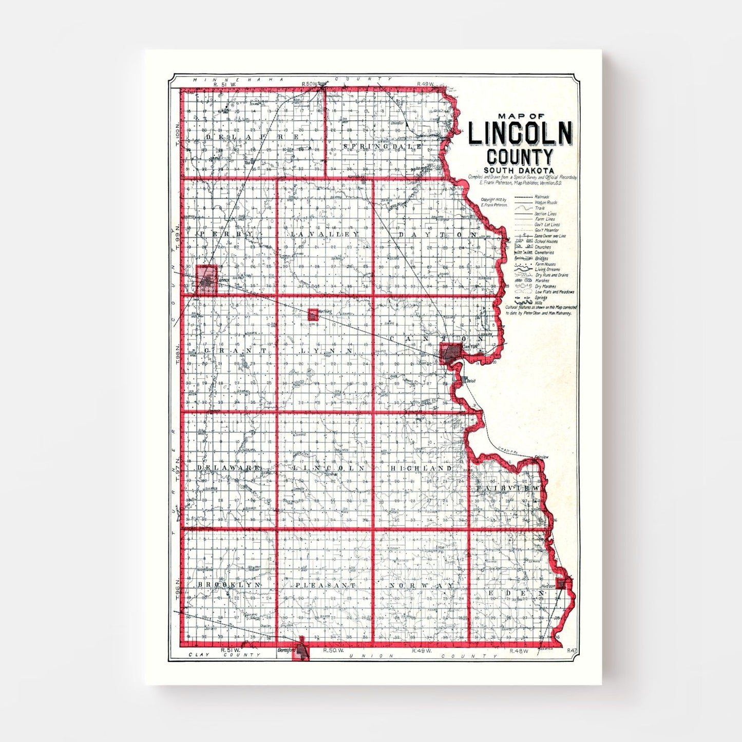 Vintage Map of Lincoln County, South Dakota 1904