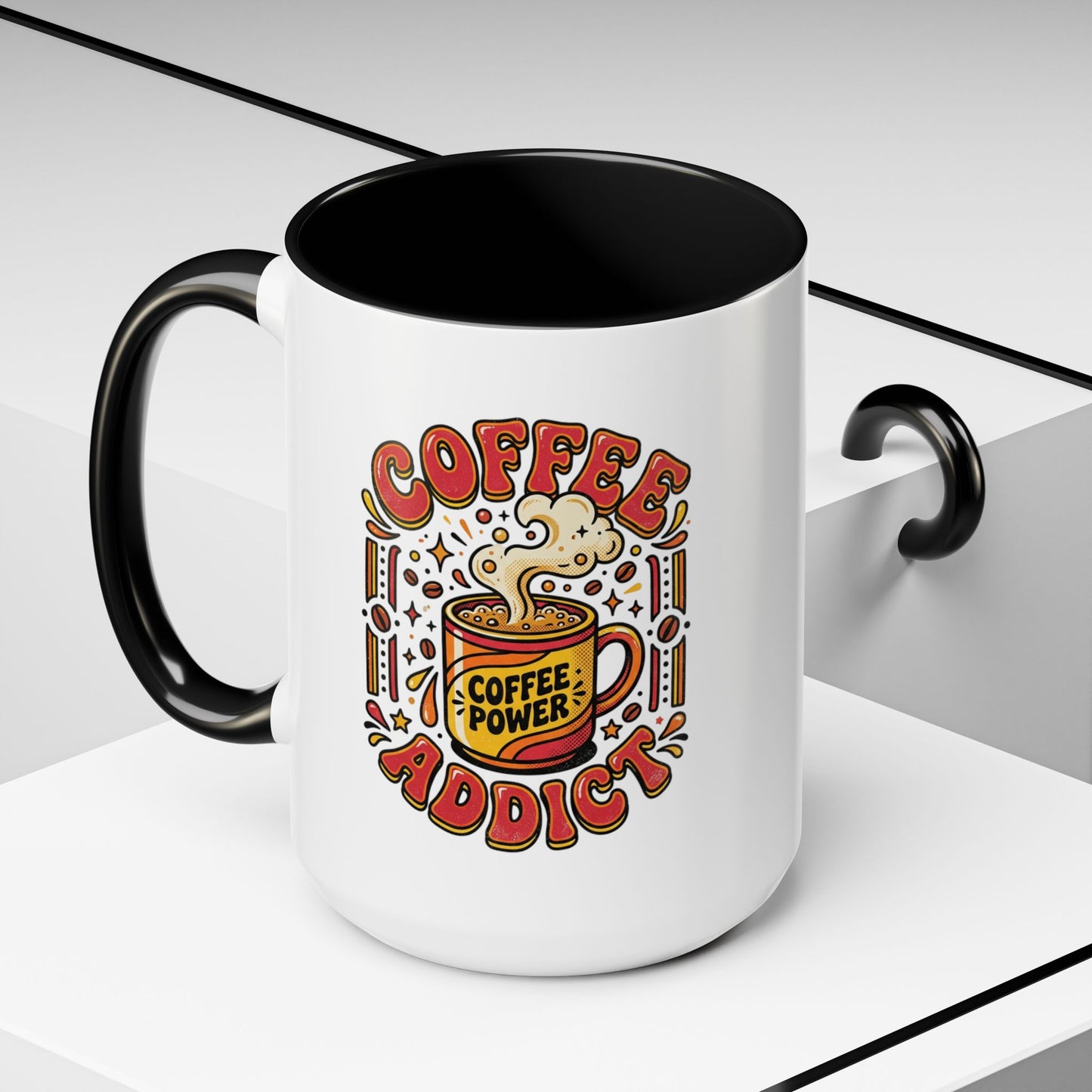 Coffee Addict Accent Mug — "Coffee Power" Retro Coffee Lover Gift (11oz/15oz)