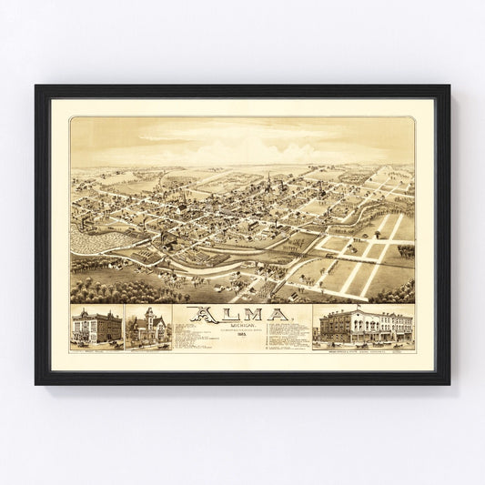 Vintage Map of Alma, Michigan 1885