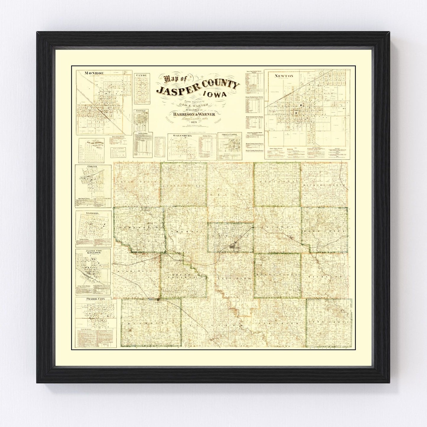 Vintage Map of Jasper County, Iowa 1871
