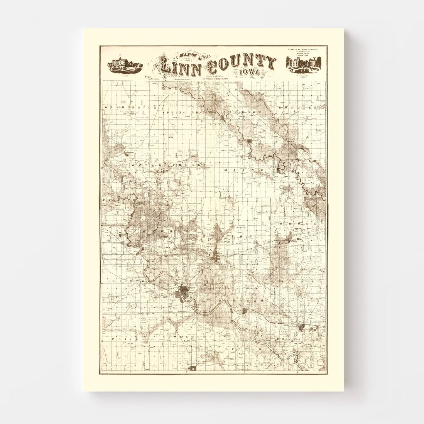 Vintage Map of Linn County, Iowa 1949