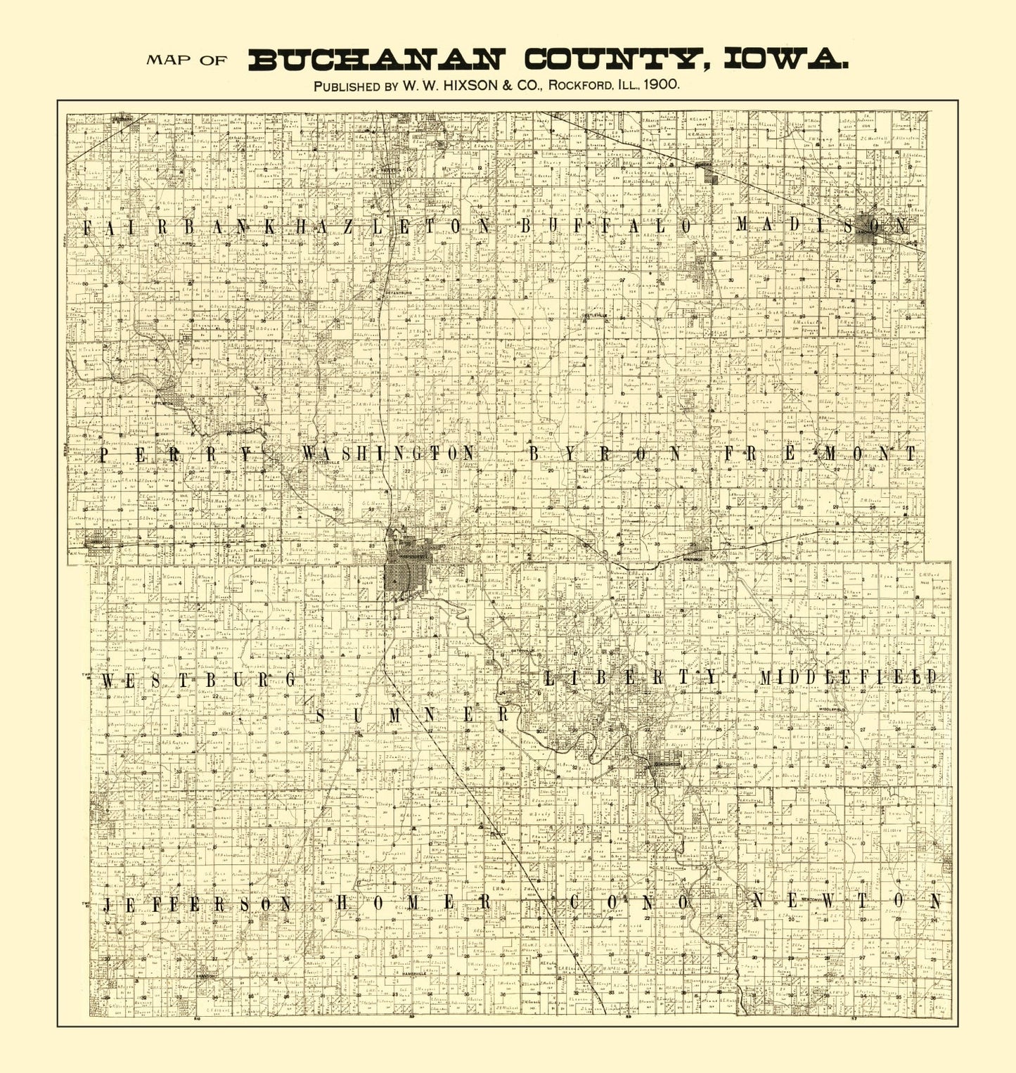 Vintage Map of Buchanan County, Iowa 1900