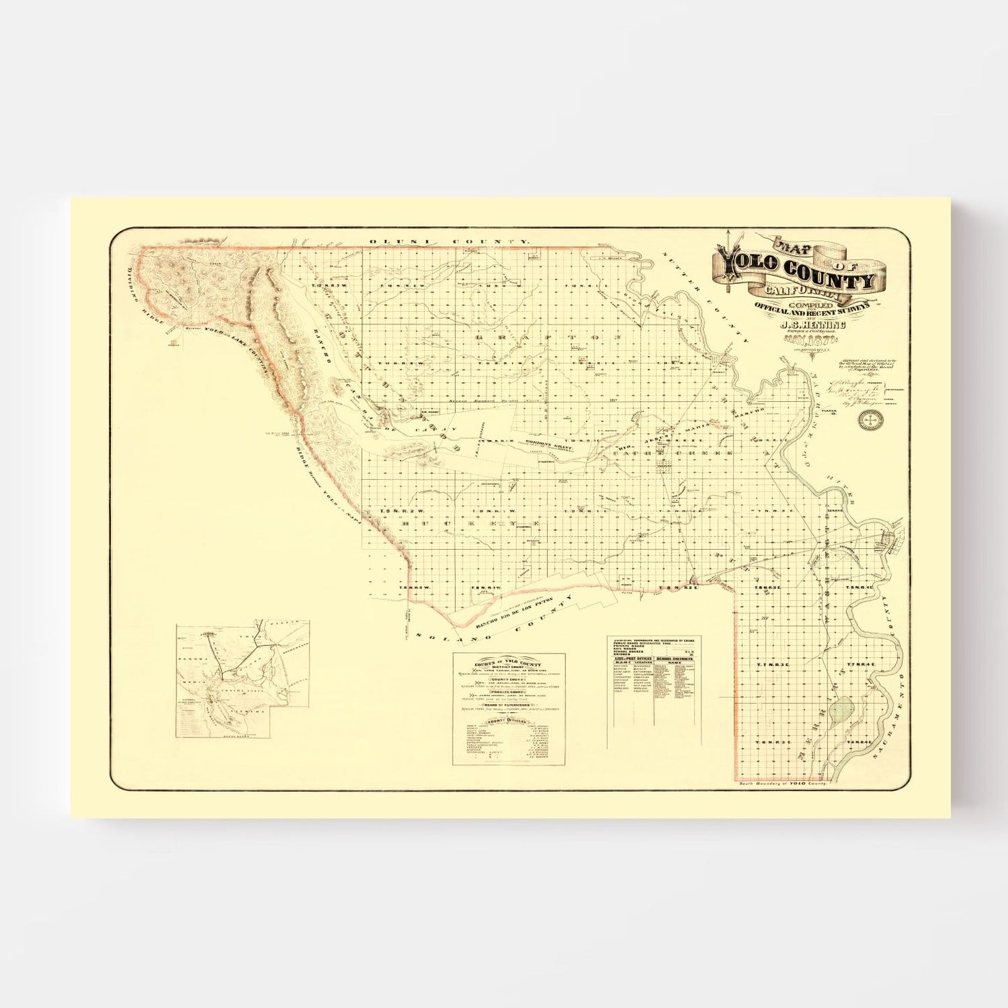 Vintage Map of Yolo County, California 1871