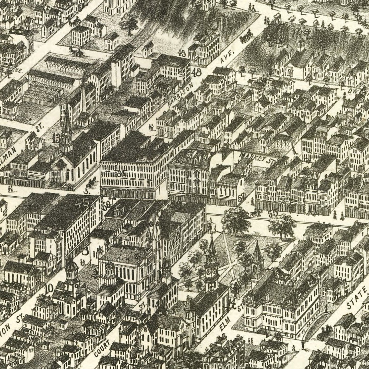 Vintage Map of Springfield, Massachusetts 1875