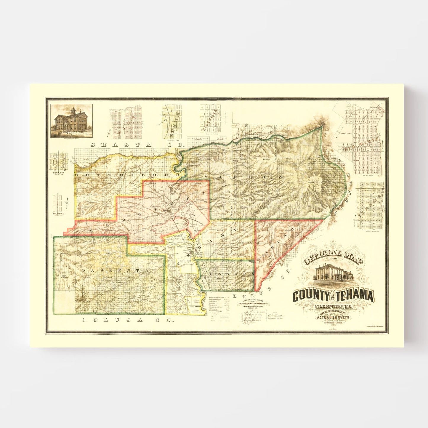 Vintage Map of Tehama County, California 1878