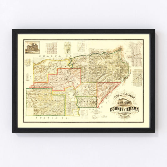 Vintage Map of Tehama County, California 1878