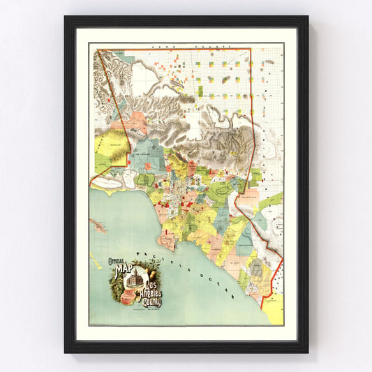 Vintage Map of Los Angeles County, California 1888