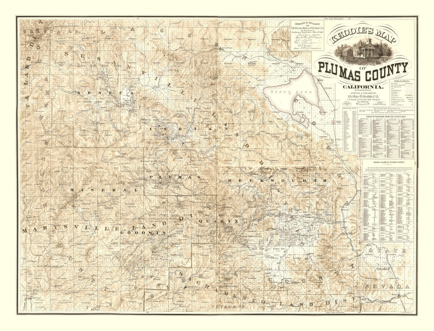 Vintage Map of Plumas County, California 1892