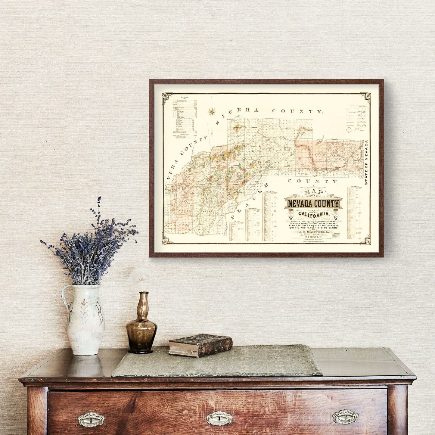 Vintage Map of Nevada County, California 1880