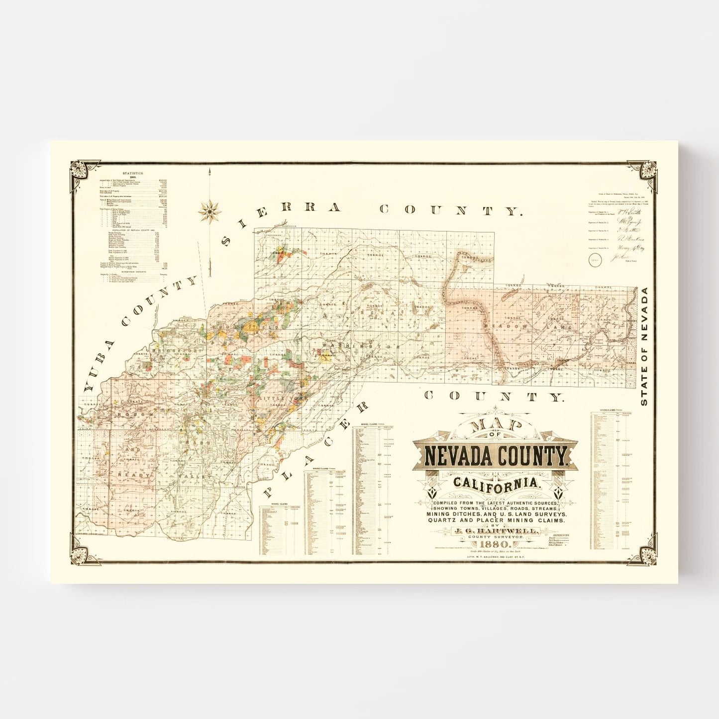 Vintage Map of Nevada County, California 1880