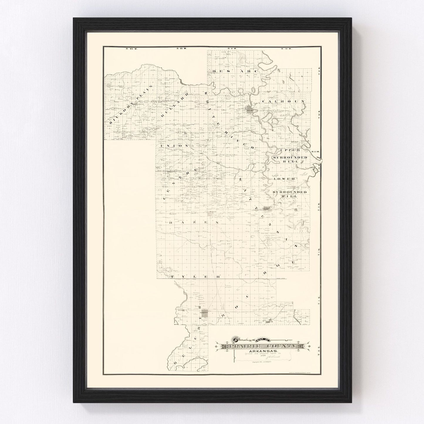 Vintage Map of Prairie County, Arkansas 1892