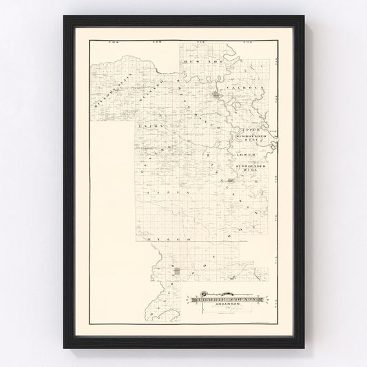Vintage Map of Prairie County, Arkansas 1892