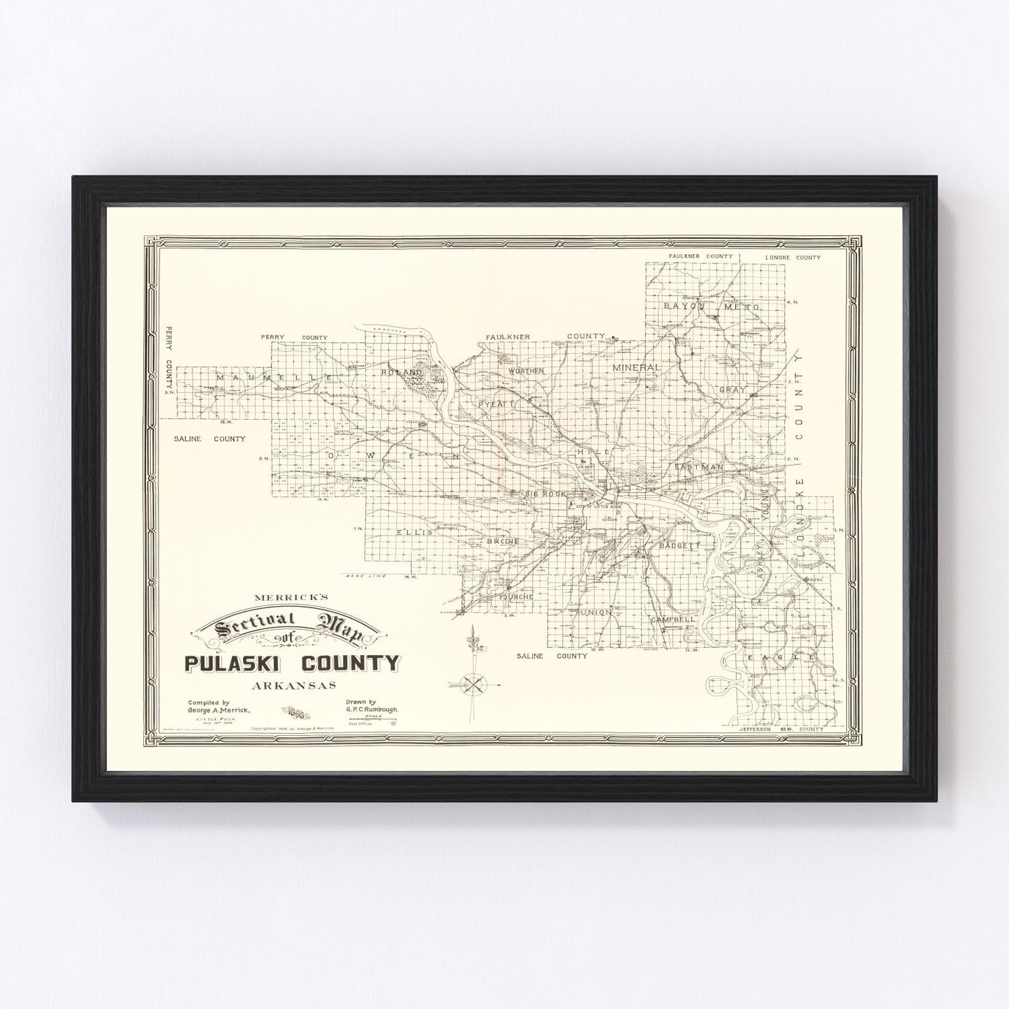 Vintage Map of Pulaski County, Arkansas 1898