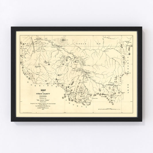 Vintage Map of Pitkin County, Colorado 1884