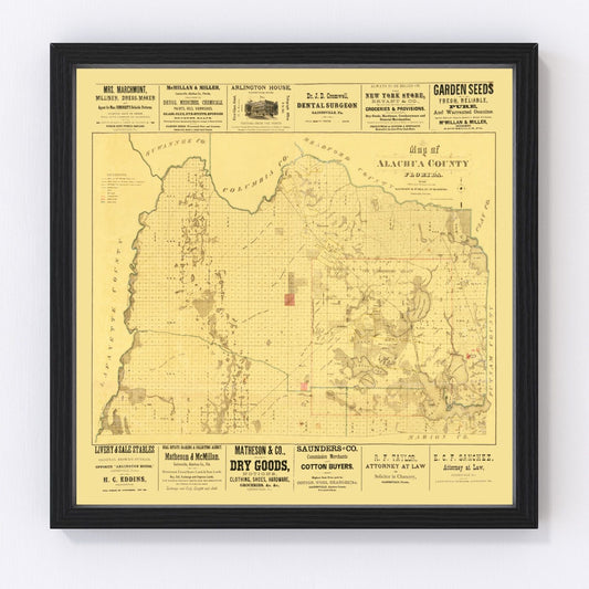 Vintage Map of Alachua County, Florida 1880
