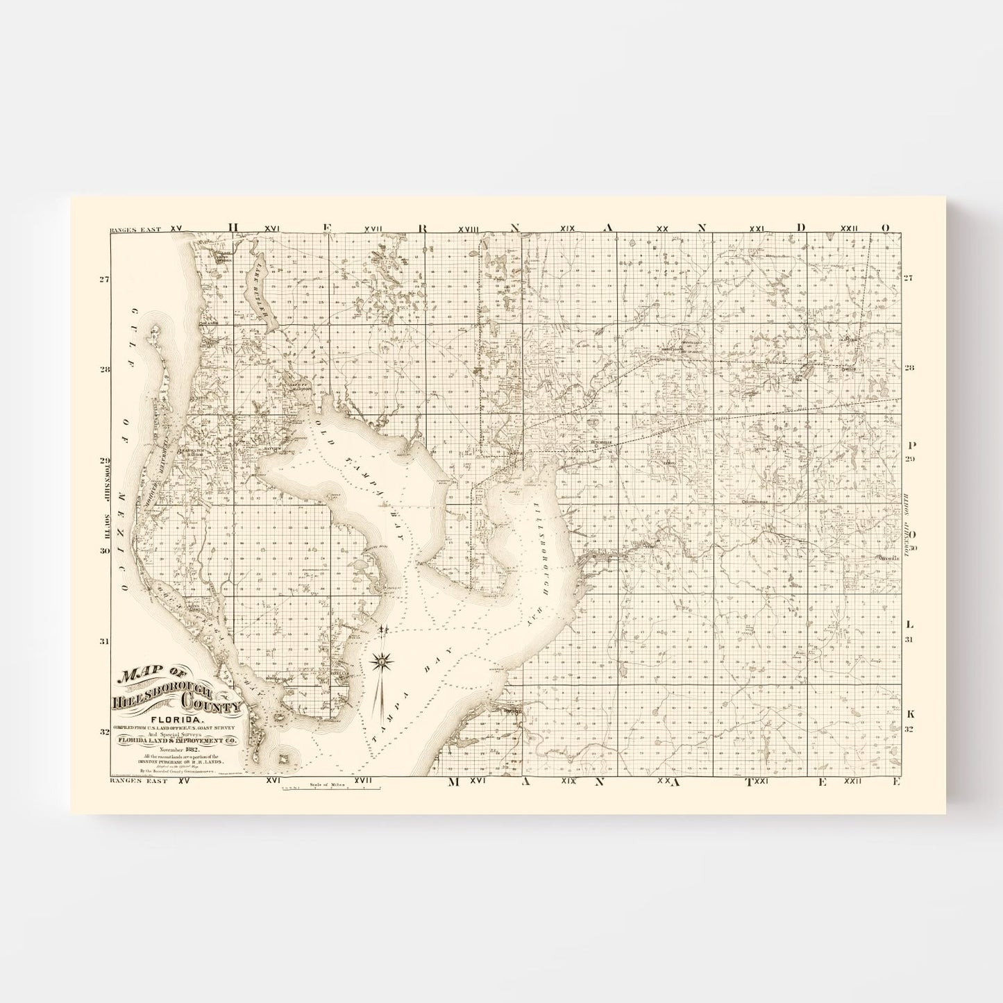 Vintage Map of Hillsborough County, Florida 1882