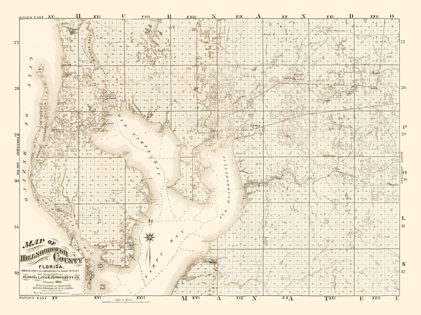 Vintage Map of Hillsborough County, Florida 1882