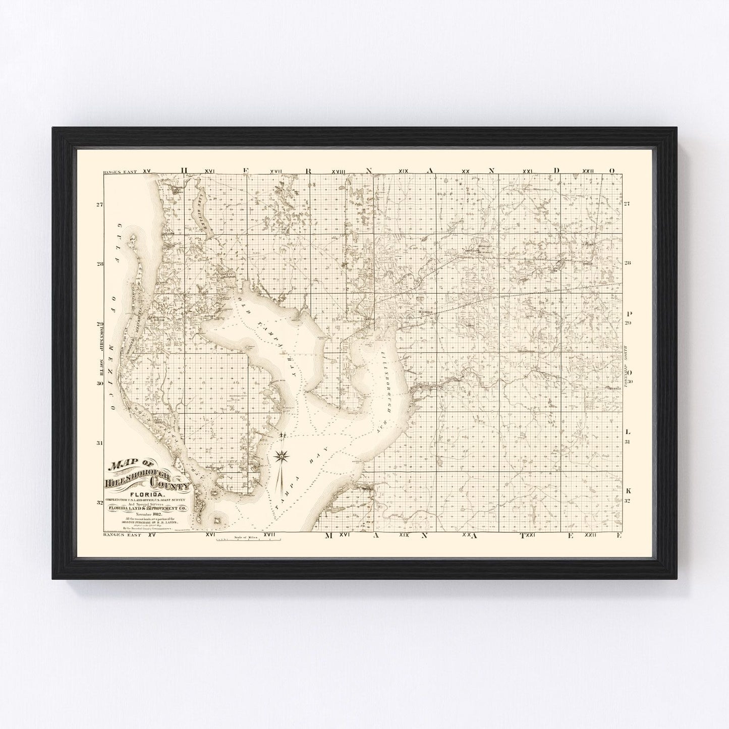 Vintage Map of Hillsborough County, Florida 1882