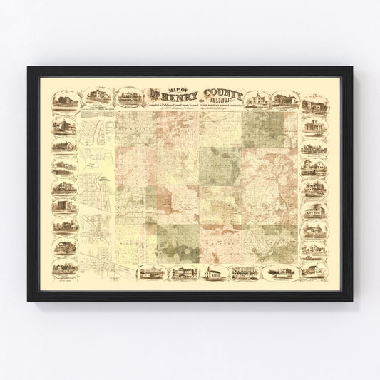 Vintage Map of McHenry County, Illinois 1862