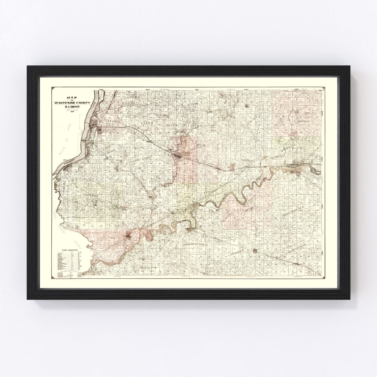 Vintage Map of Whiteside County, Illinois 1896