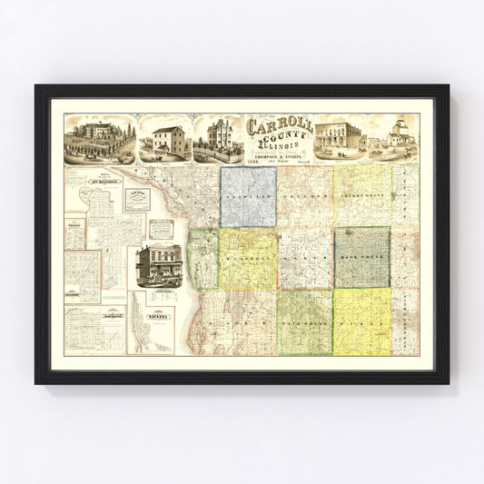 Vintage Map of Carroll County, Illinois 1869