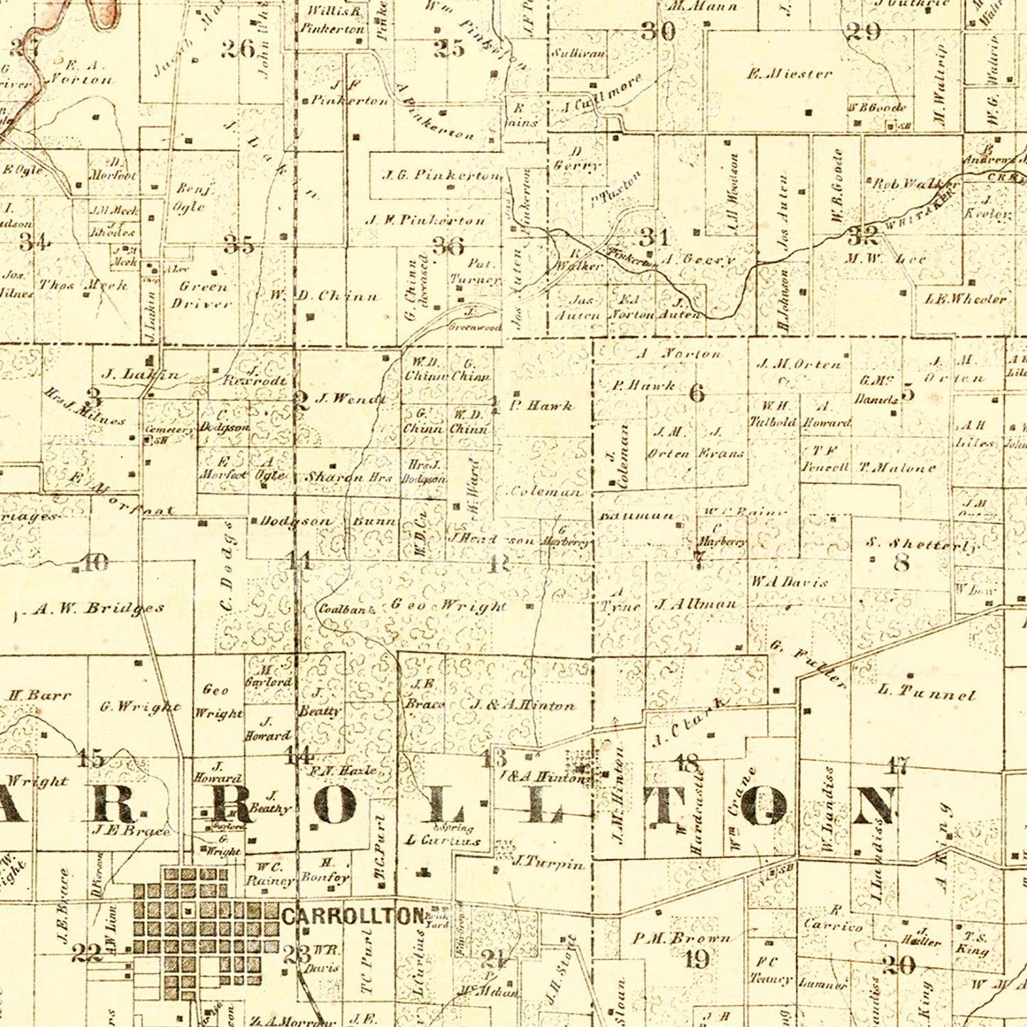 Vintage Map of Greene County, Illinois 1861