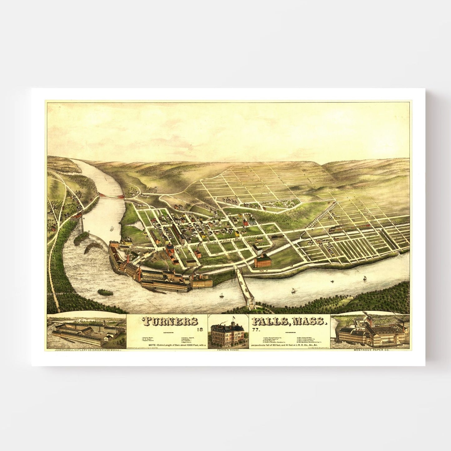 Vintage Map of Turners Falls, Massachusetts 1887