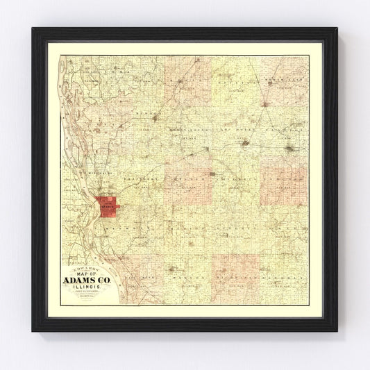 Vintage Map of Adams County, Illinois 1889