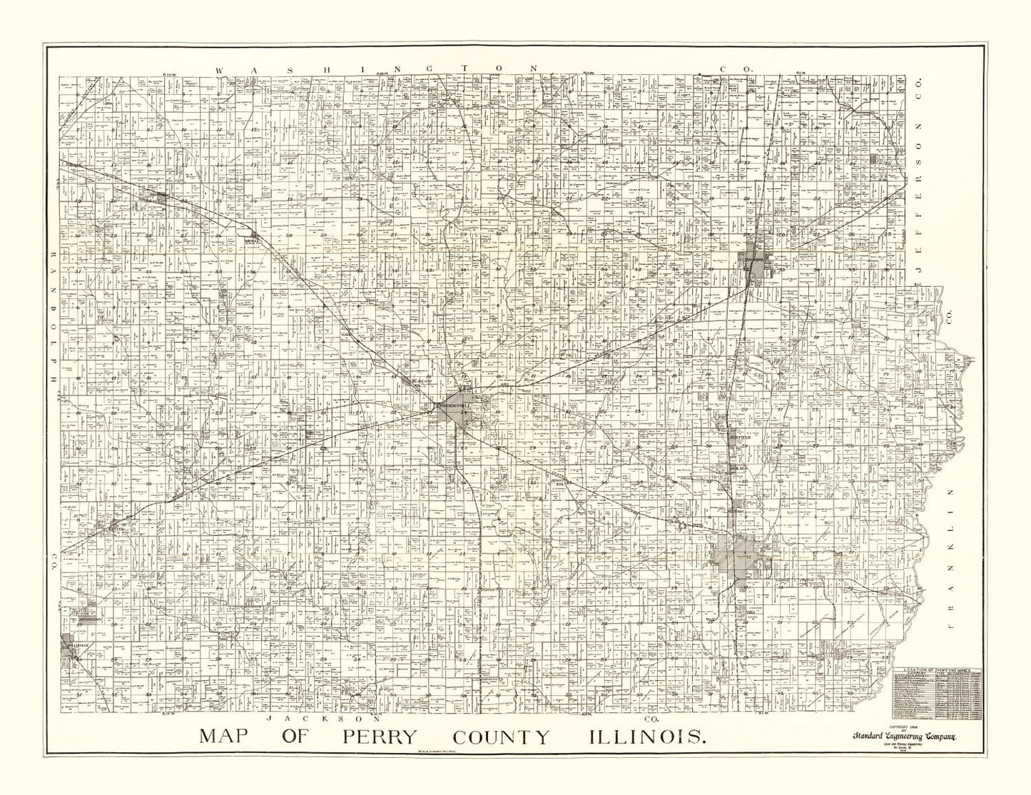 Vintage Map of Perry County, Illinois 1908
