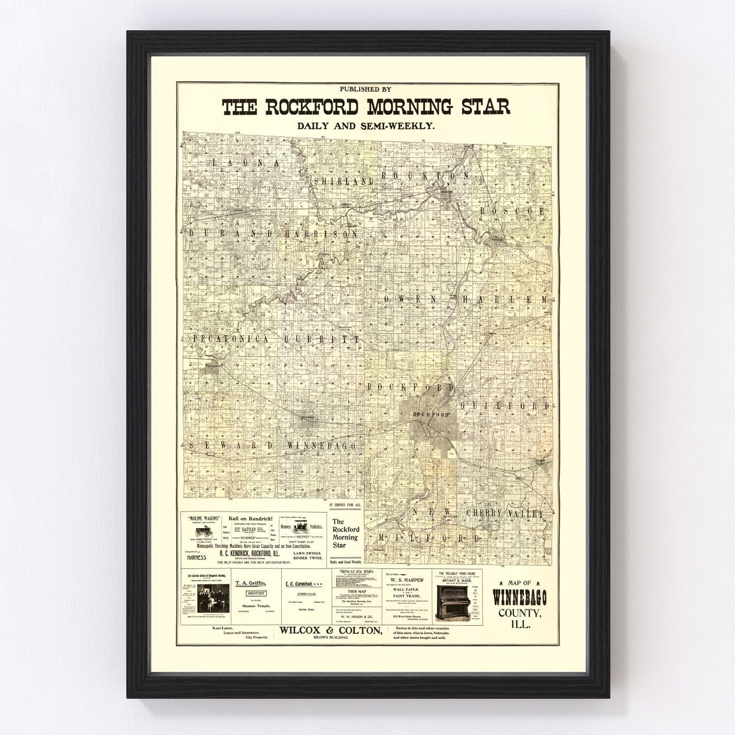 Vintage Map of Winnebago County, Illinois 1902