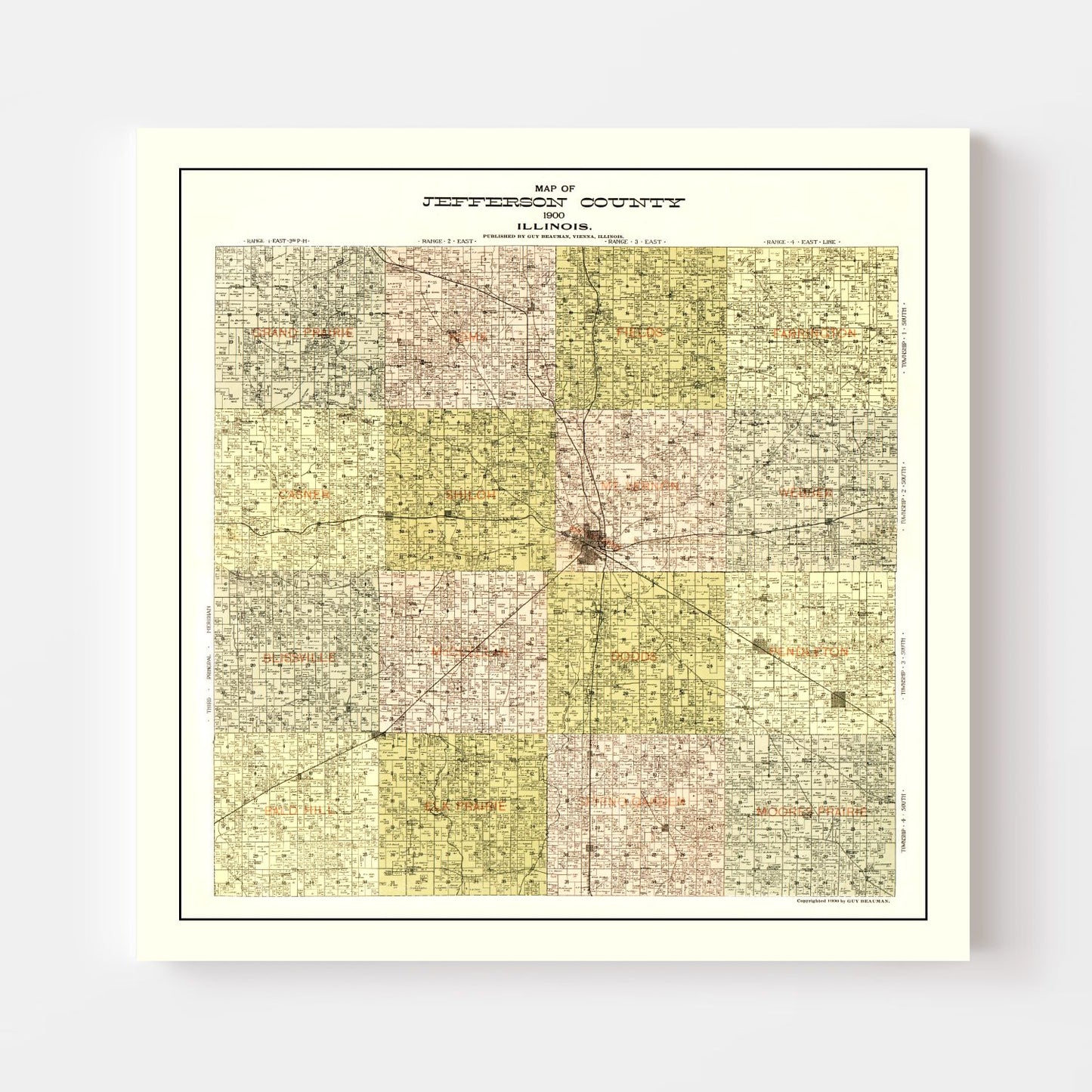Vintage Map of Jefferson County, Illinois 1900