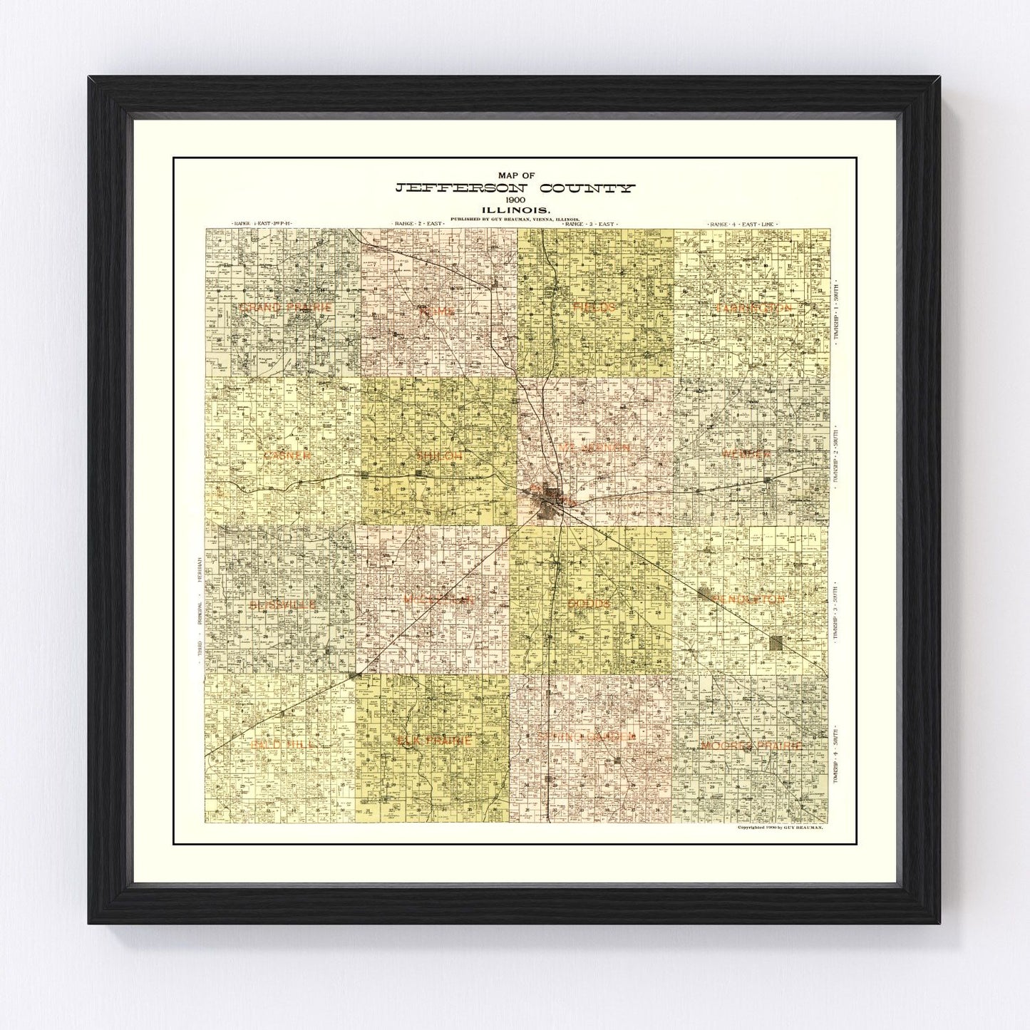 Vintage Map of Jefferson County, Illinois 1900