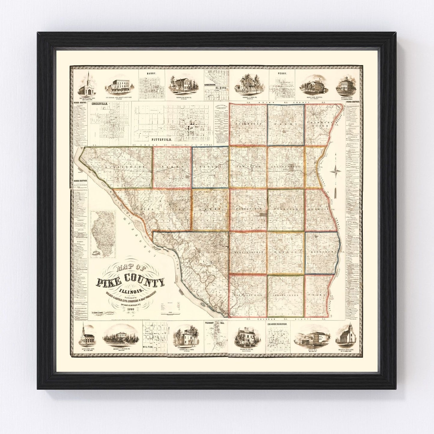 Vintage Map of Pike County, Illinois 1860