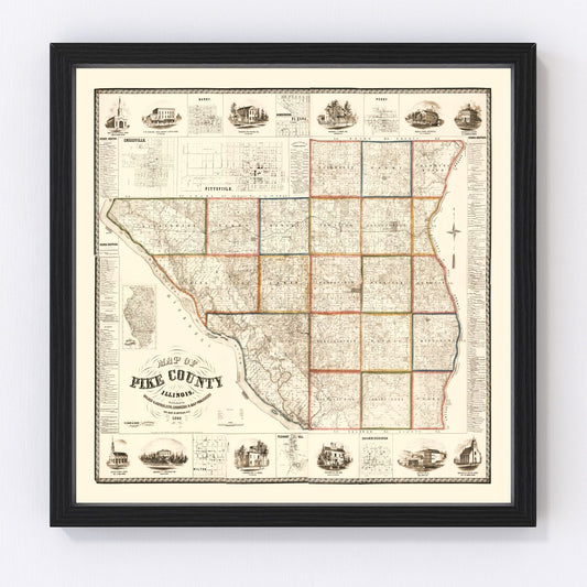 Vintage Map of Pike County, Illinois 1860