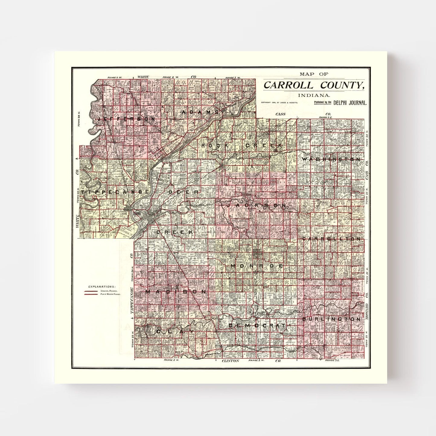 Vintage Map of Carroll County, Indiana 1898