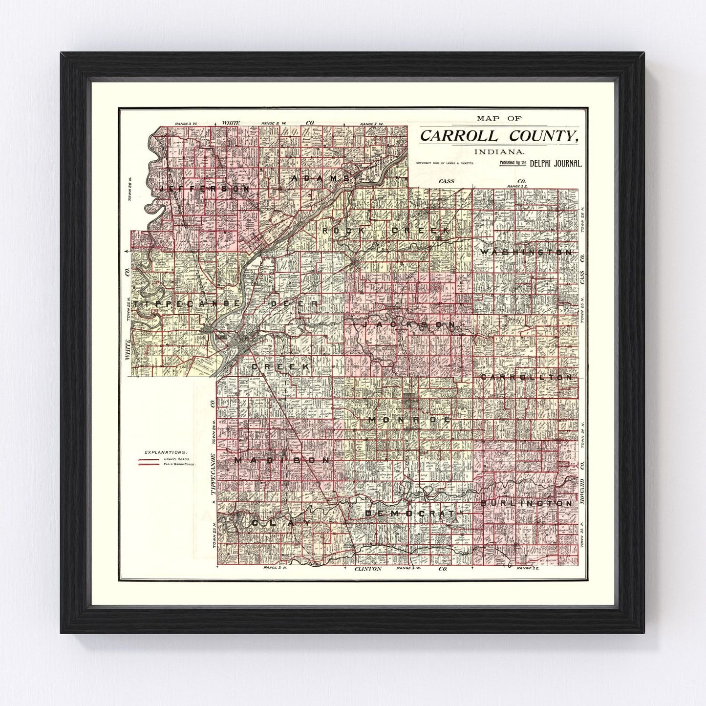 Vintage Map of Carroll County, Indiana 1898