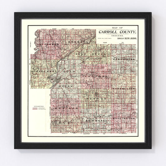 Vintage Map of Carroll County, Indiana 1898