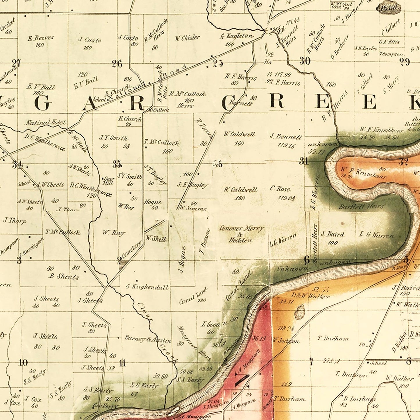 Vintage Map of Vigo County, Indiana 1858