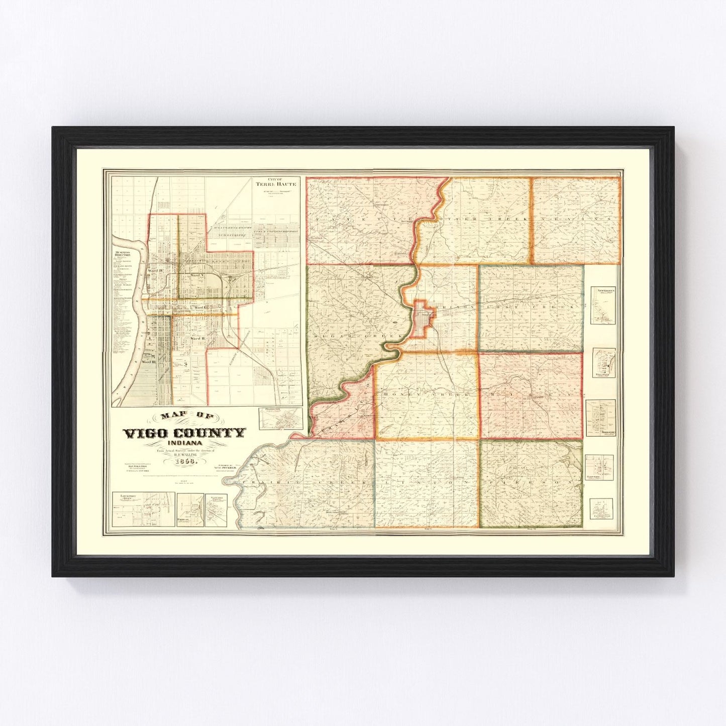 Vintage Map of Vigo County, Indiana 1858