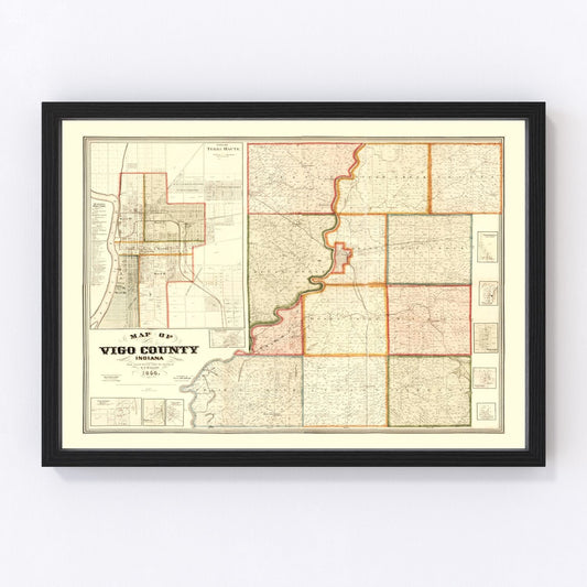 Vintage Map of Vigo County, Indiana 1858