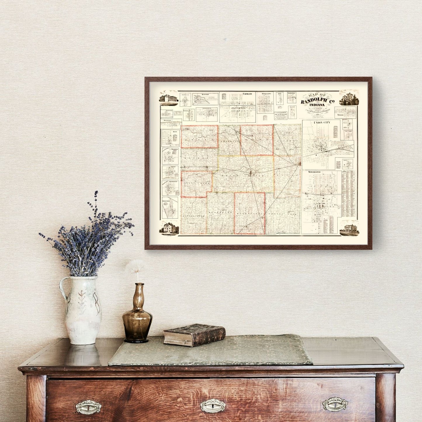 Vintage Map of Randolph County, Indiana 1865