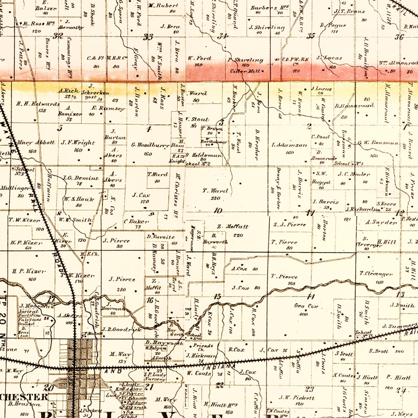 Vintage Map of Randolph County, Indiana 1865