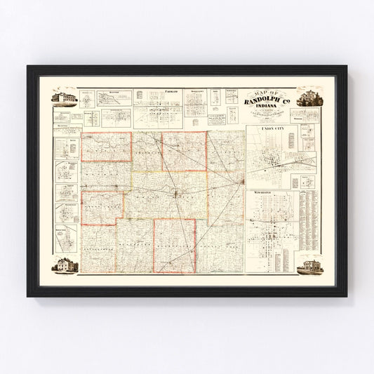 Vintage Map of Randolph County, Indiana 1865