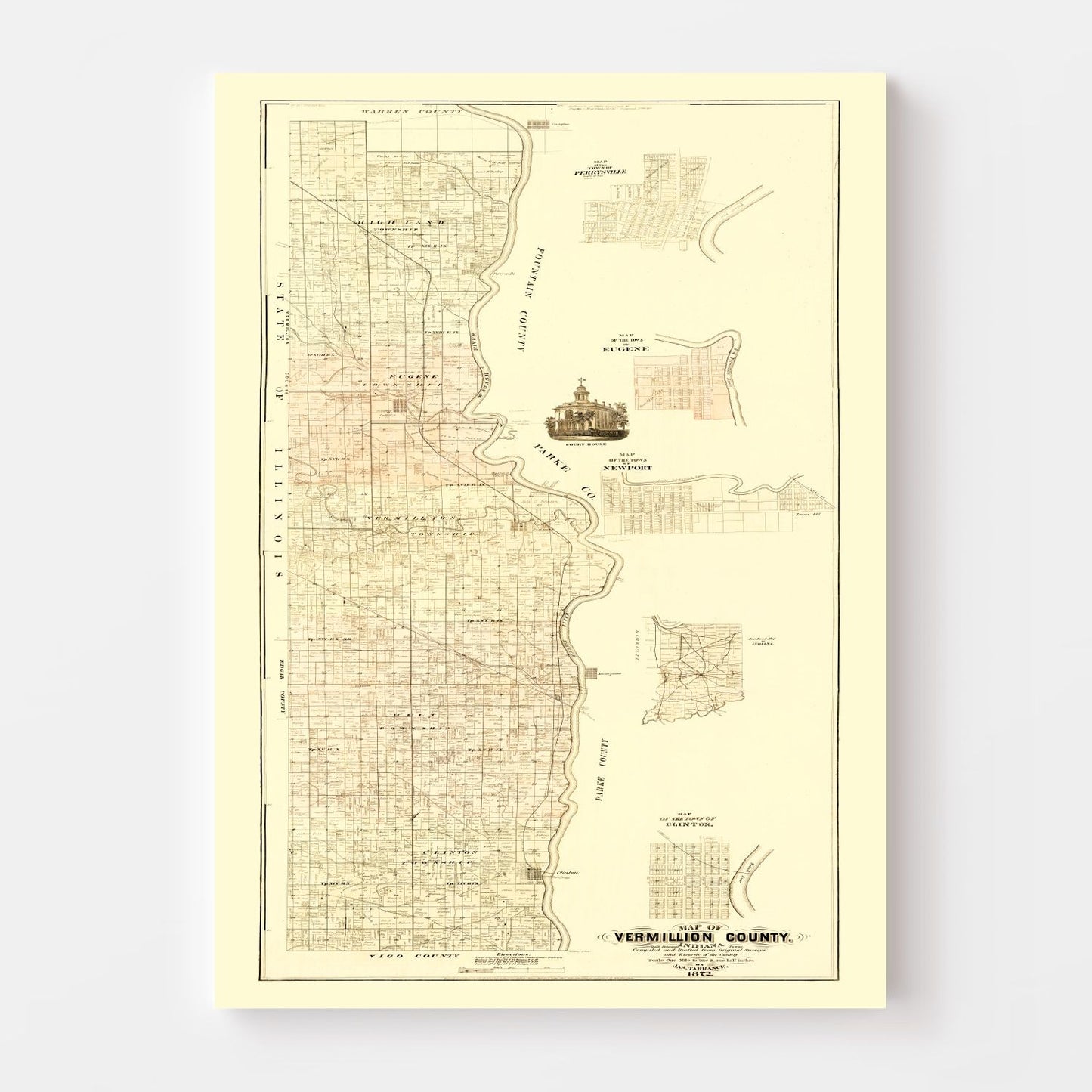 Vintage Map of Vermillion County, Indiana 1872