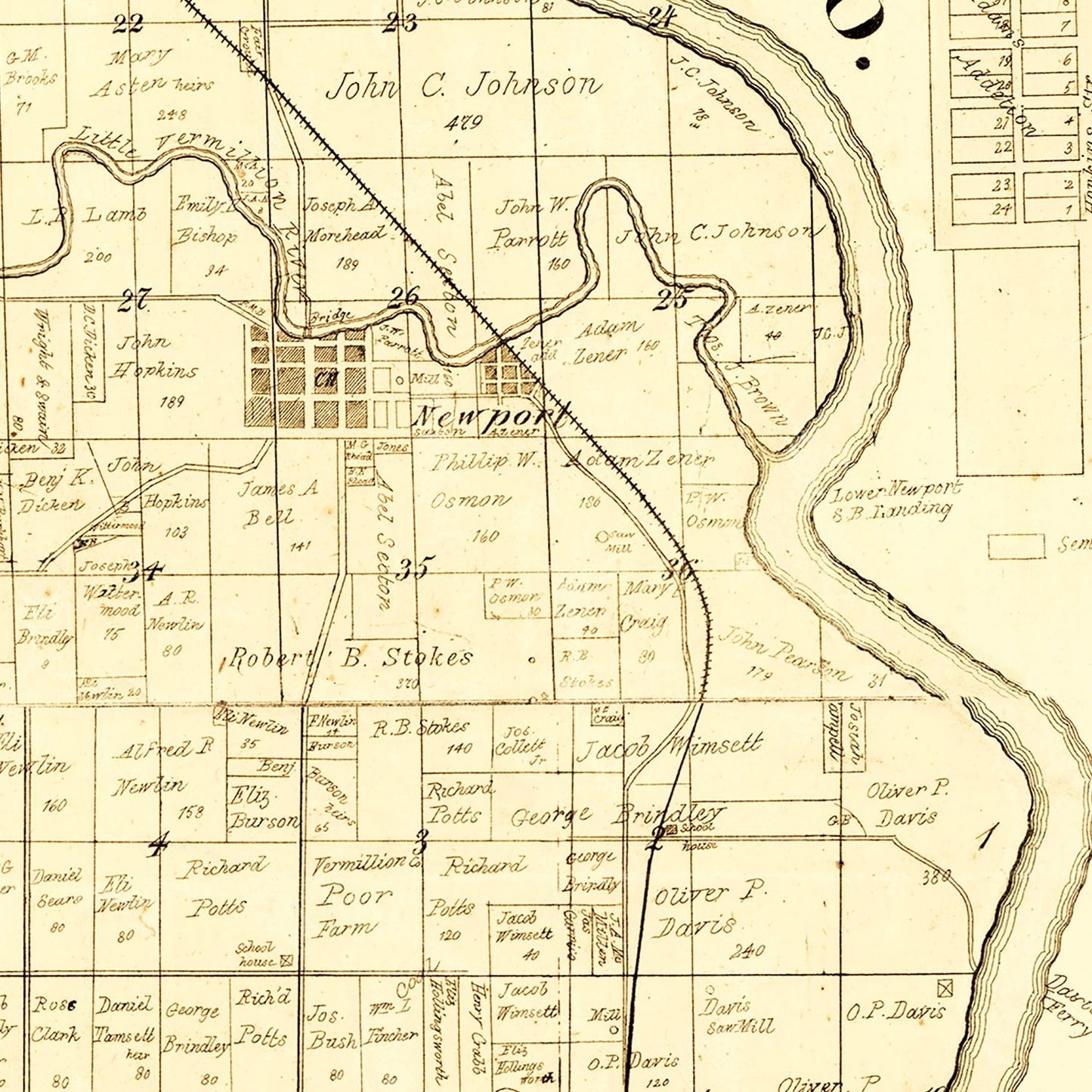 Vintage Map of Vermillion County, Indiana 1872