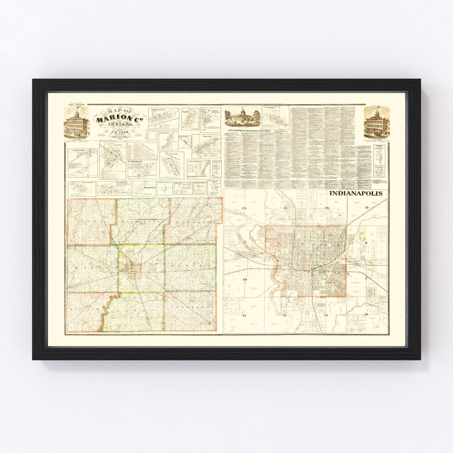 Vintage Map of Marion County, Indiana 1866