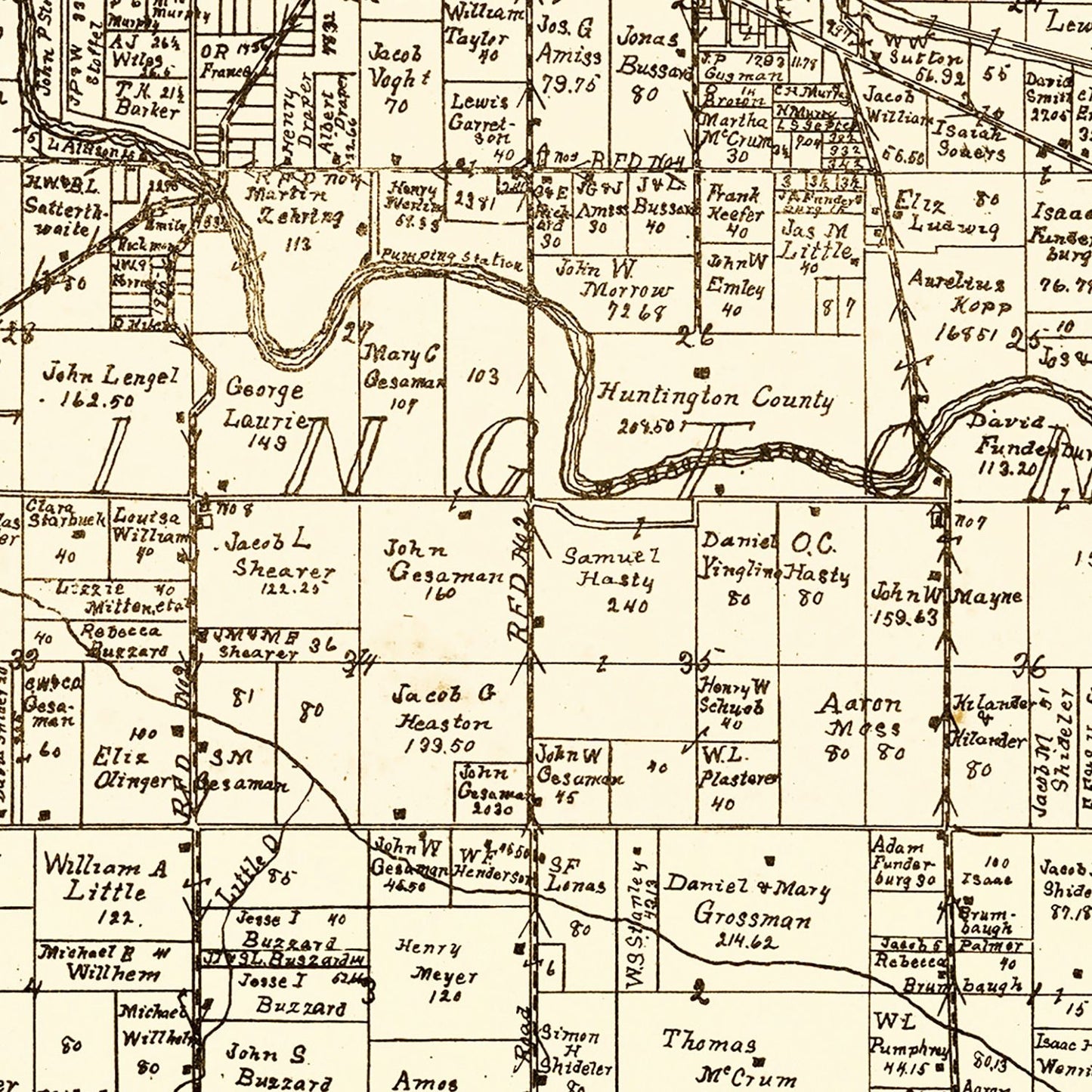 Vintage Map of Huntington County, Indiana 1903