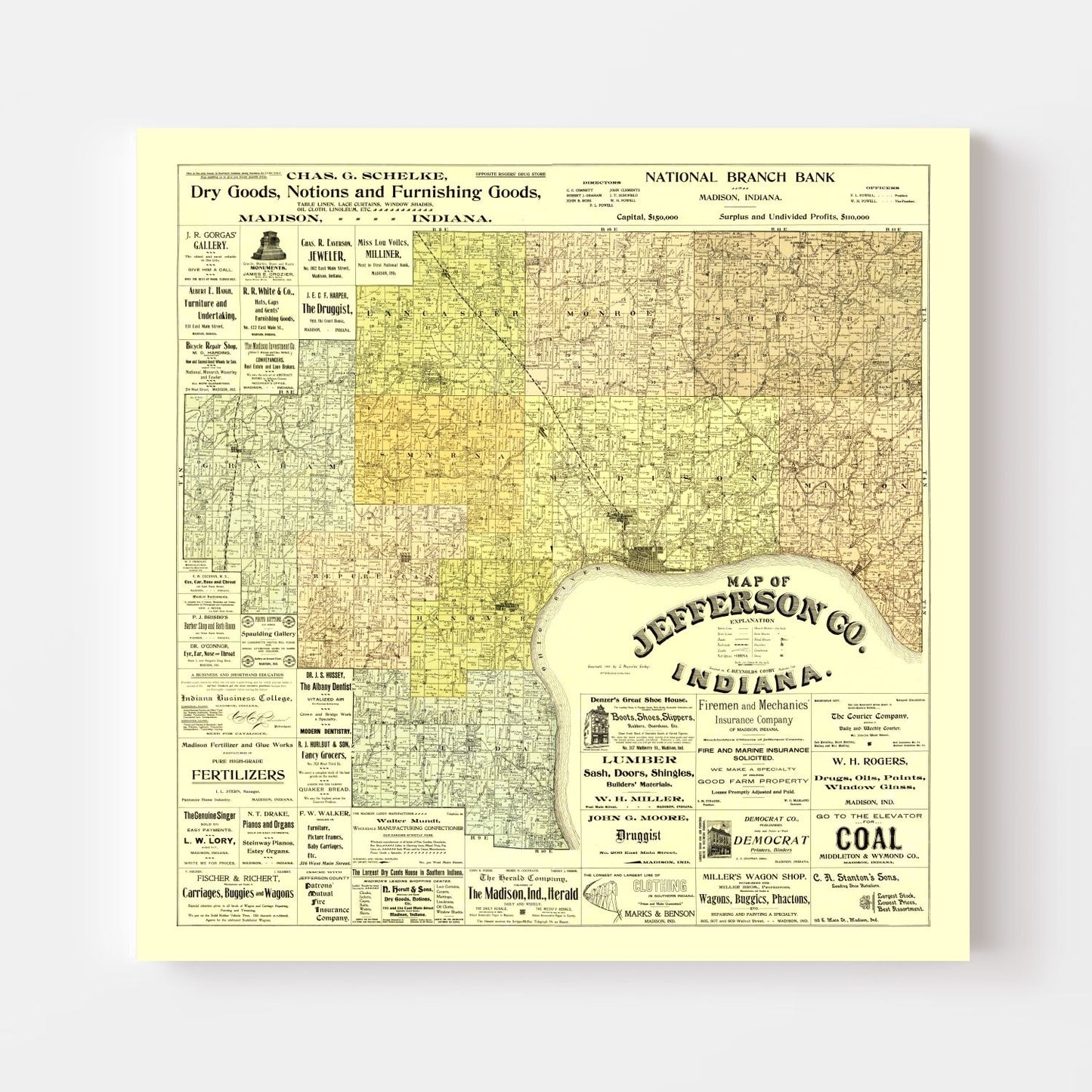 Vintage Map of Jefferson County, Indiana 1900